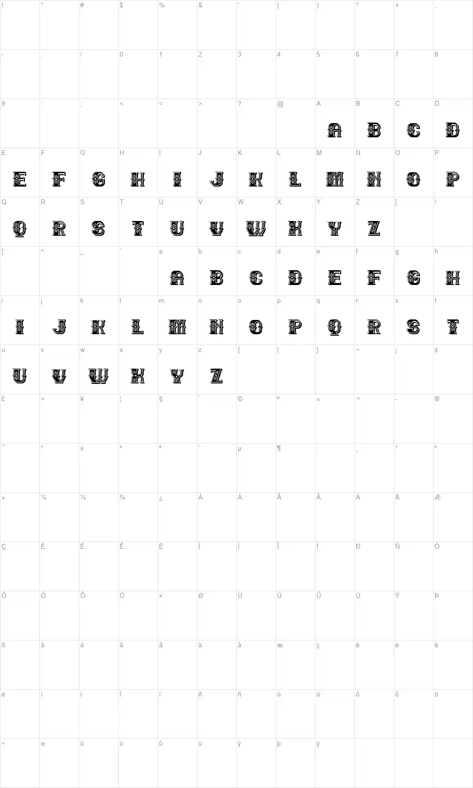 Taxi 2font character map