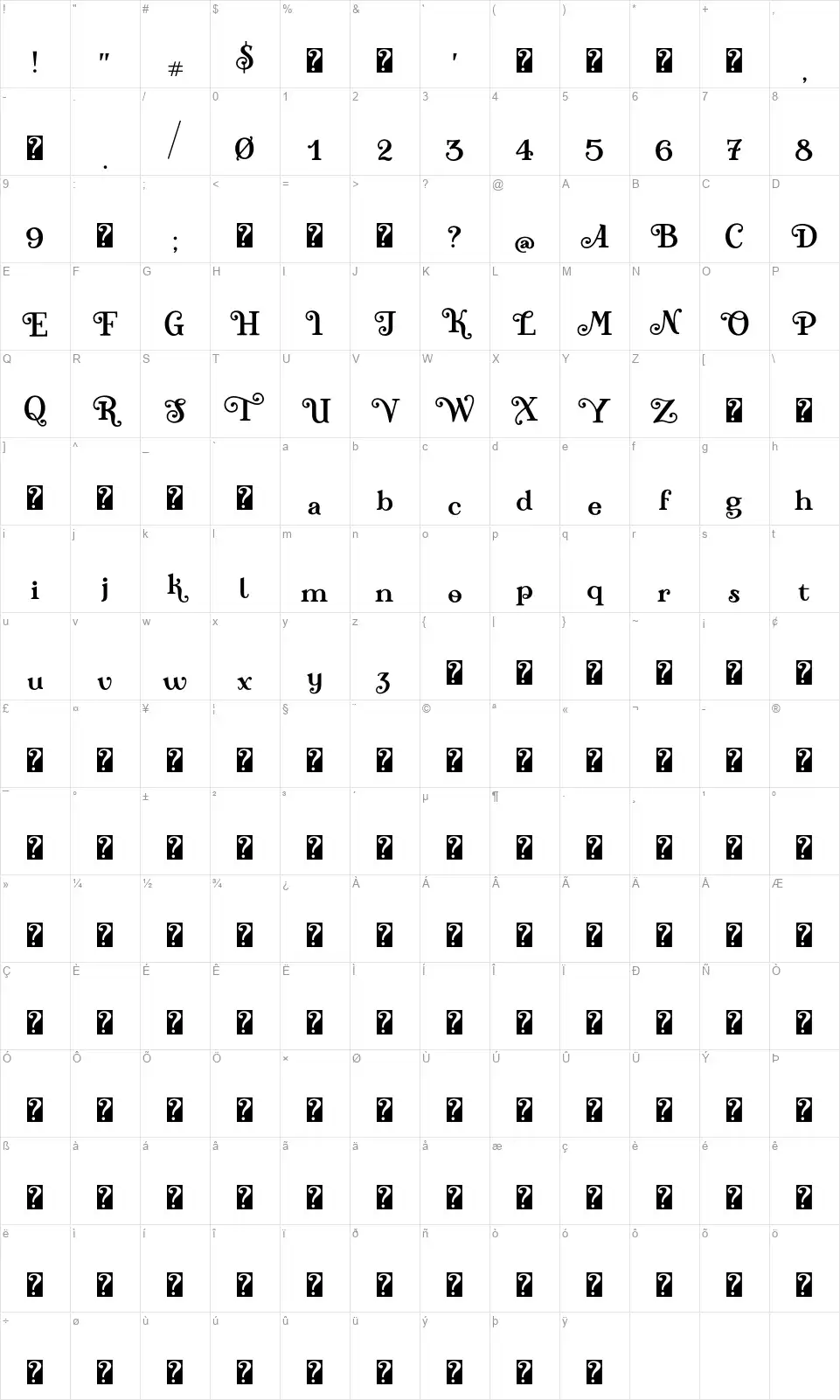 Teachfont character map