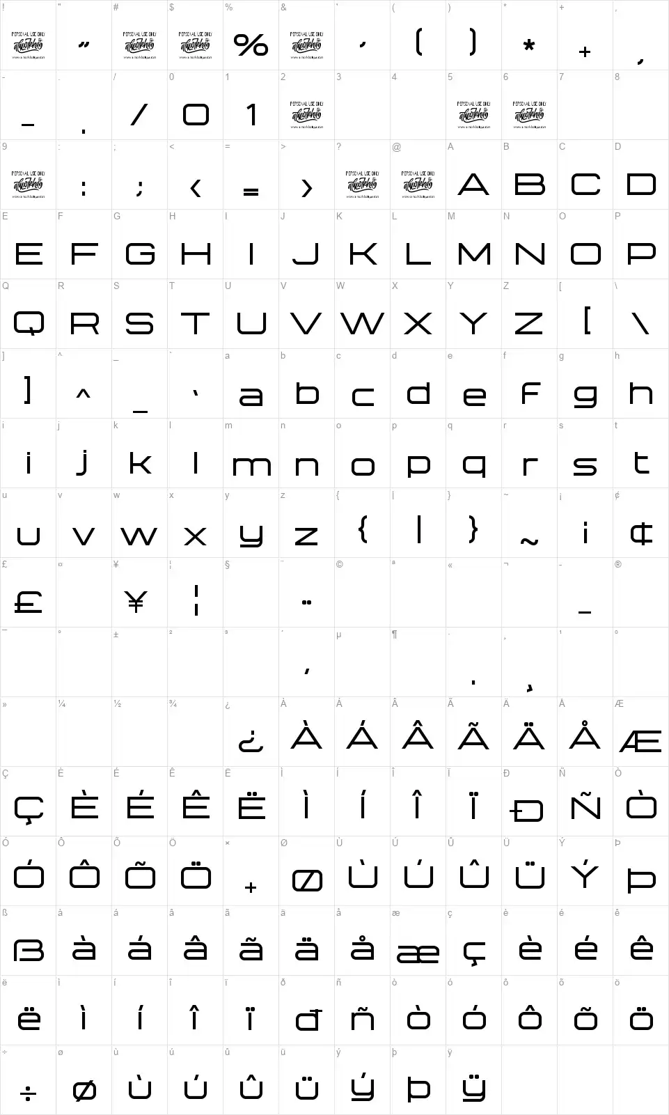Technovierfont character map