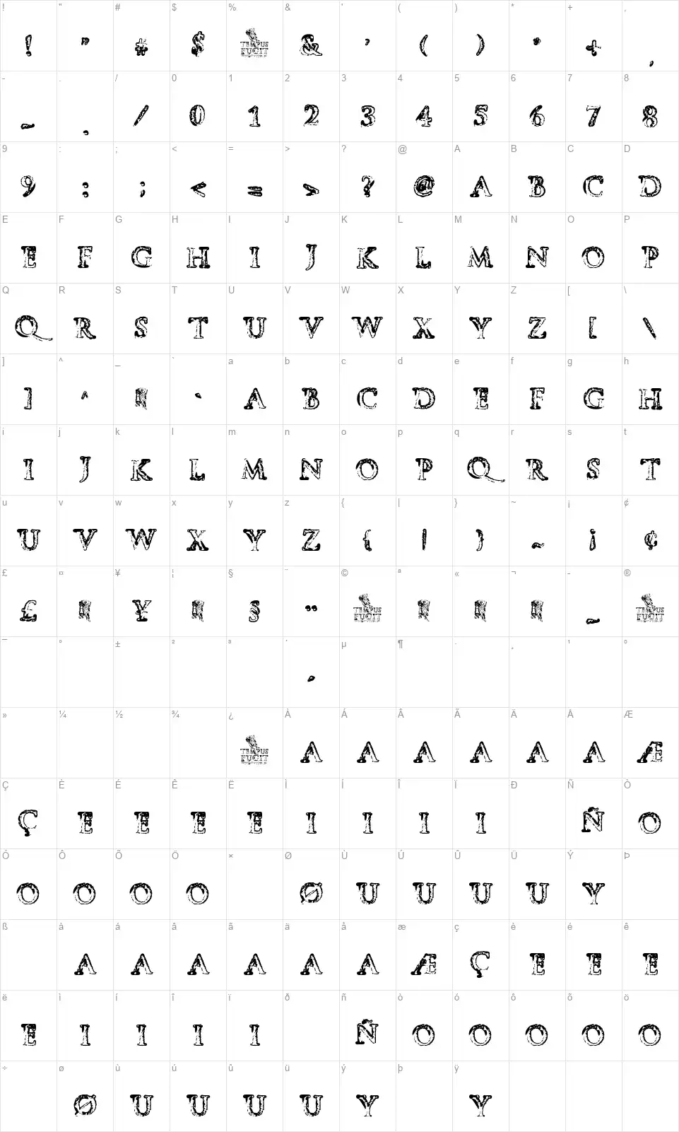 Tempus Fugitfont character map