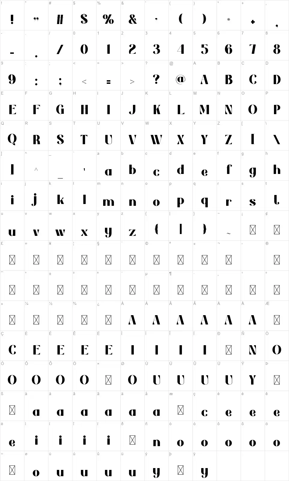 Thaliafont character map