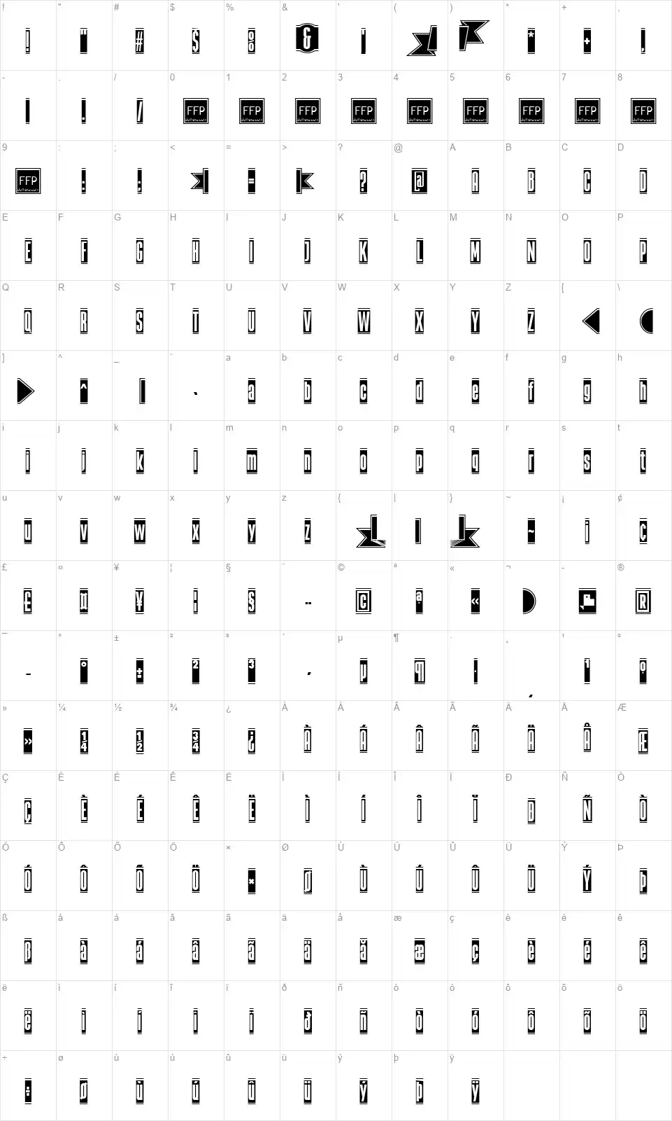 The Black Boxfont character map