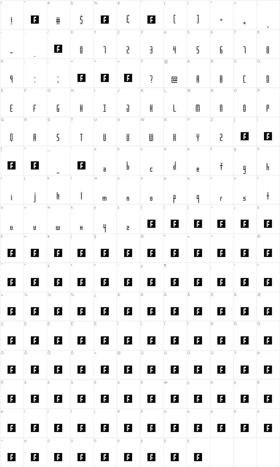 The Distance LCDfont character map