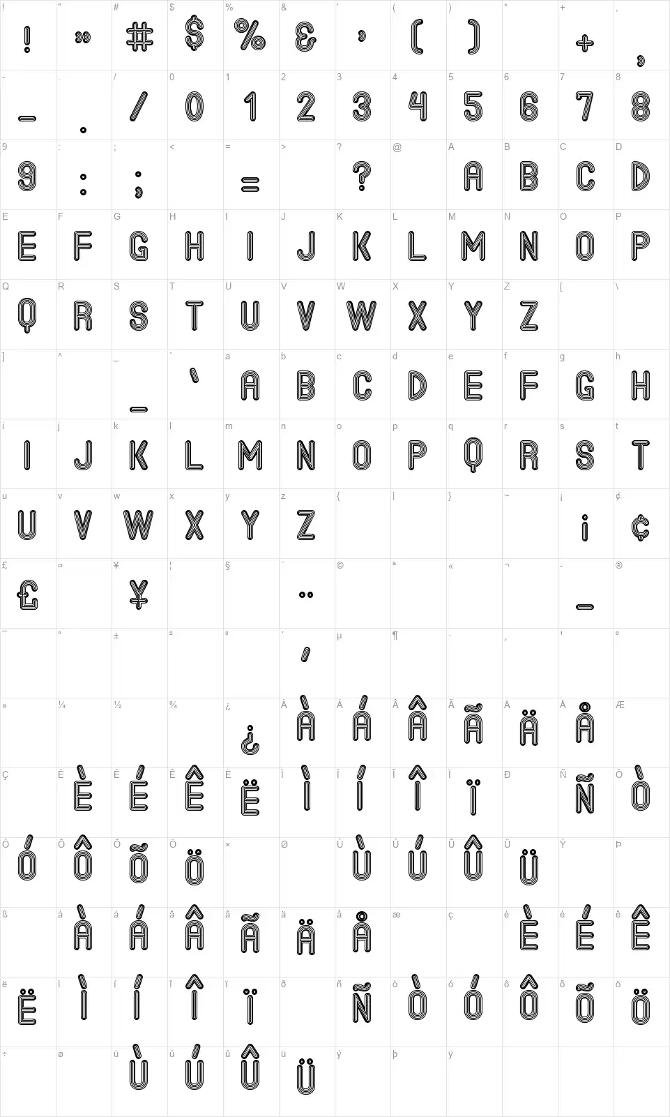 The Jack Bronw Stfont character map
