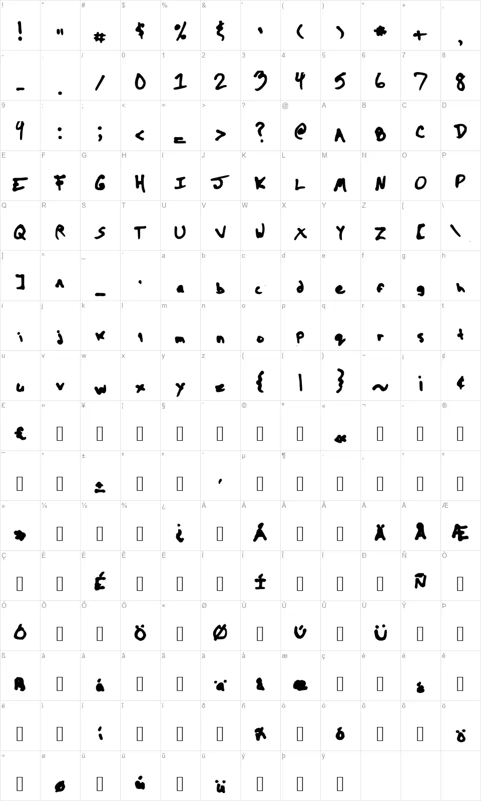 The Kool Fontfont character map