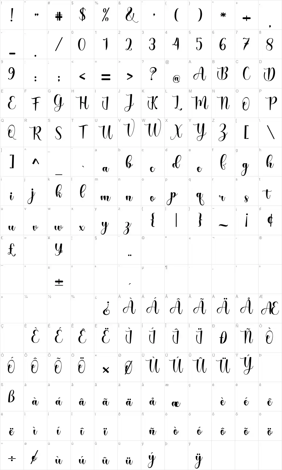 The Purple Lovefont character map