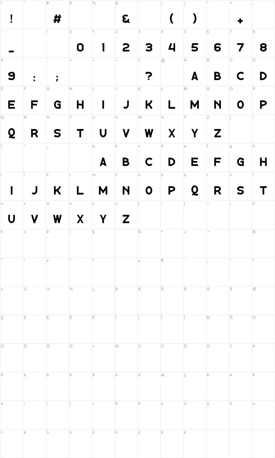 The Questfont character map