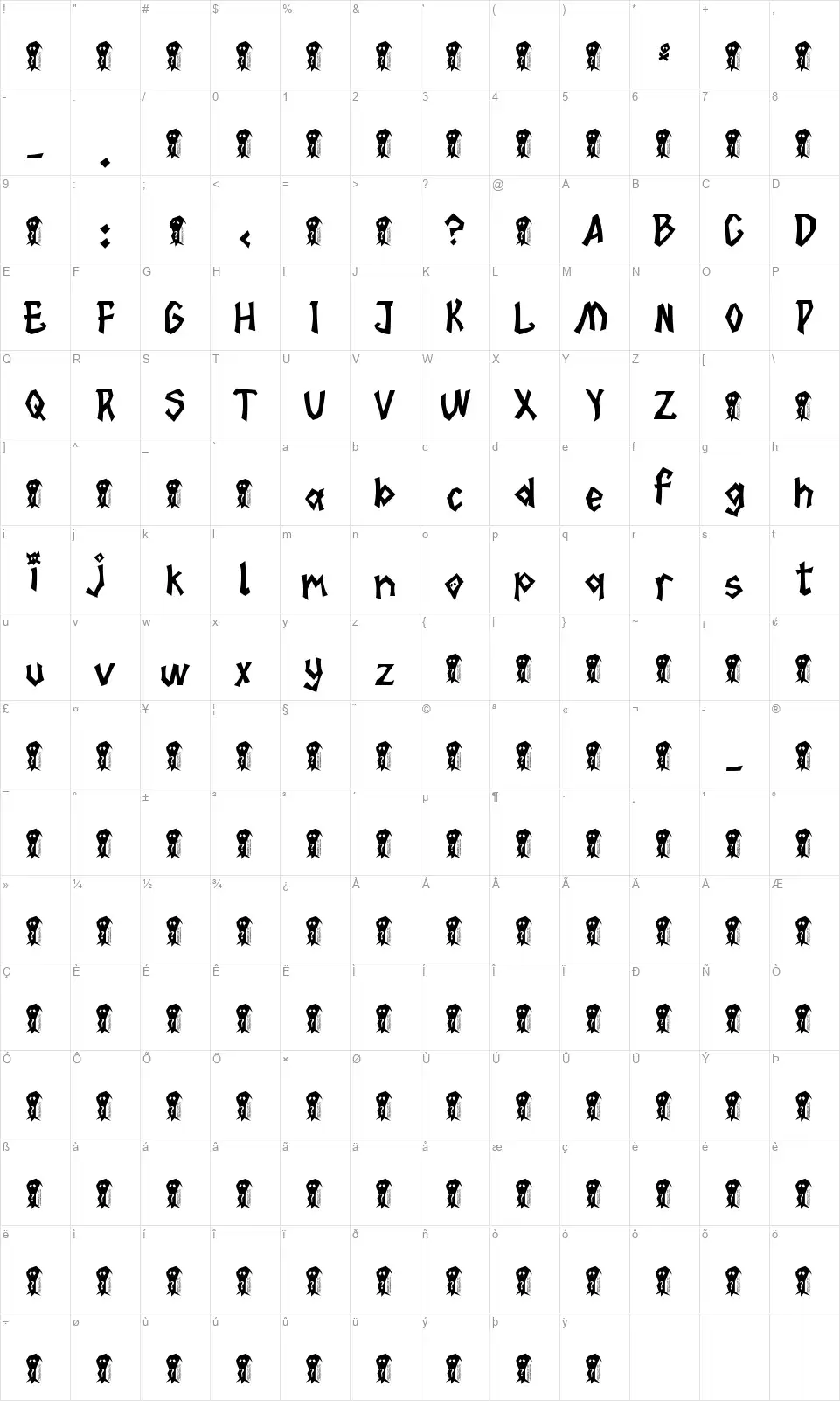 The Shadow Adventurefont character map