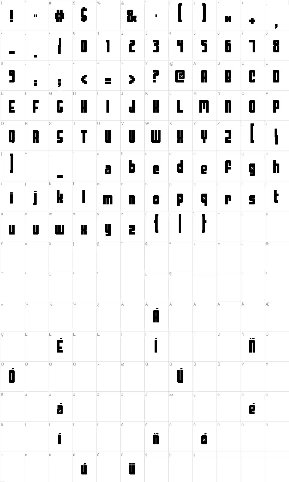 Threelambdafont character map