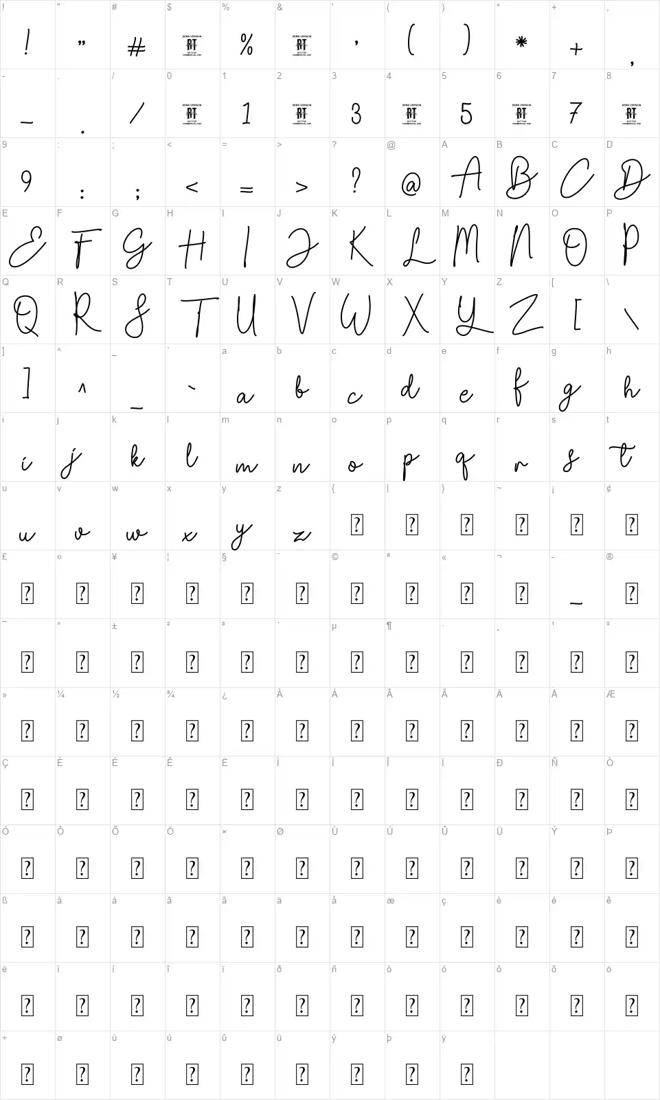 Timber Lakefont character map