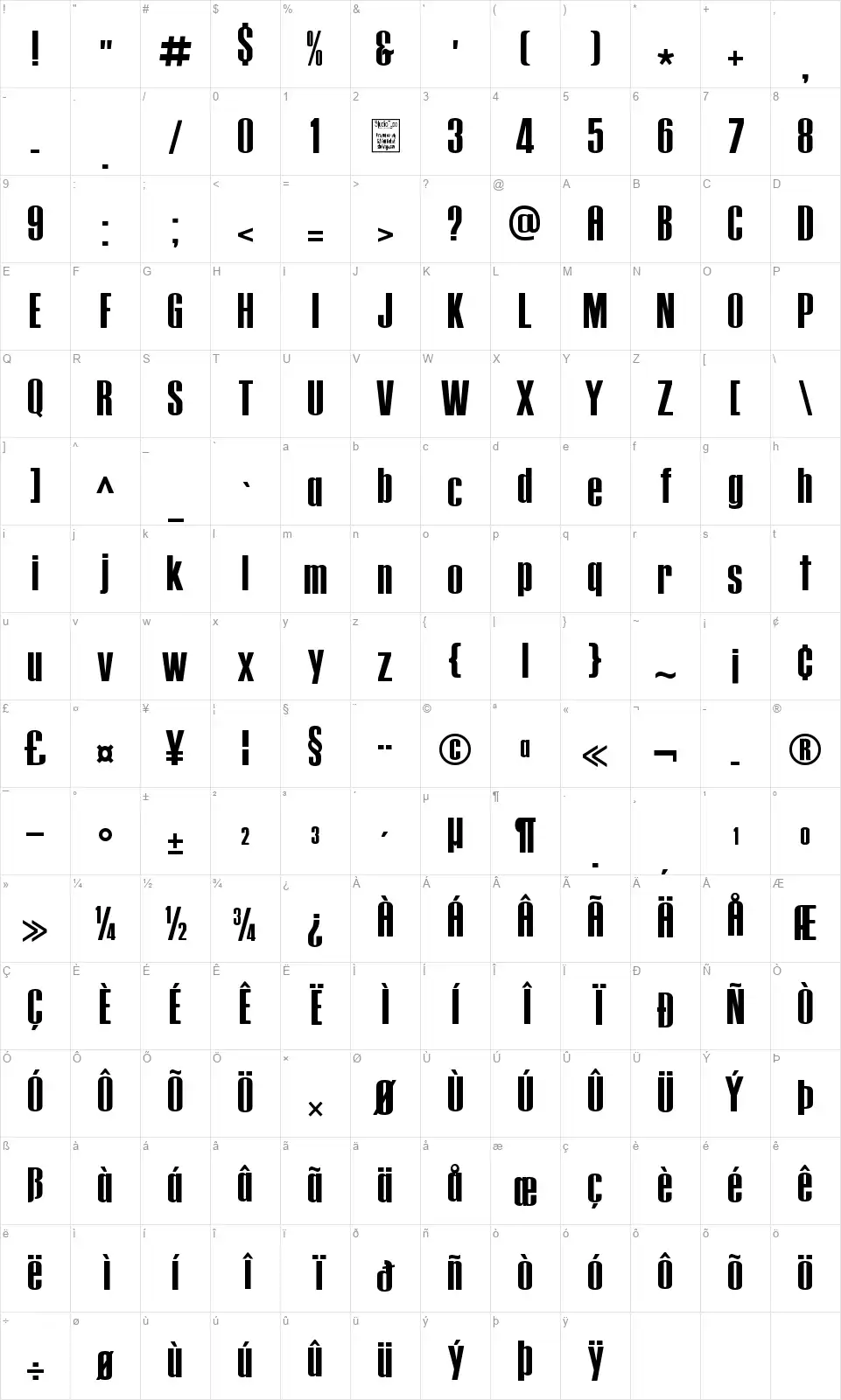 Tipo Pressfont character map