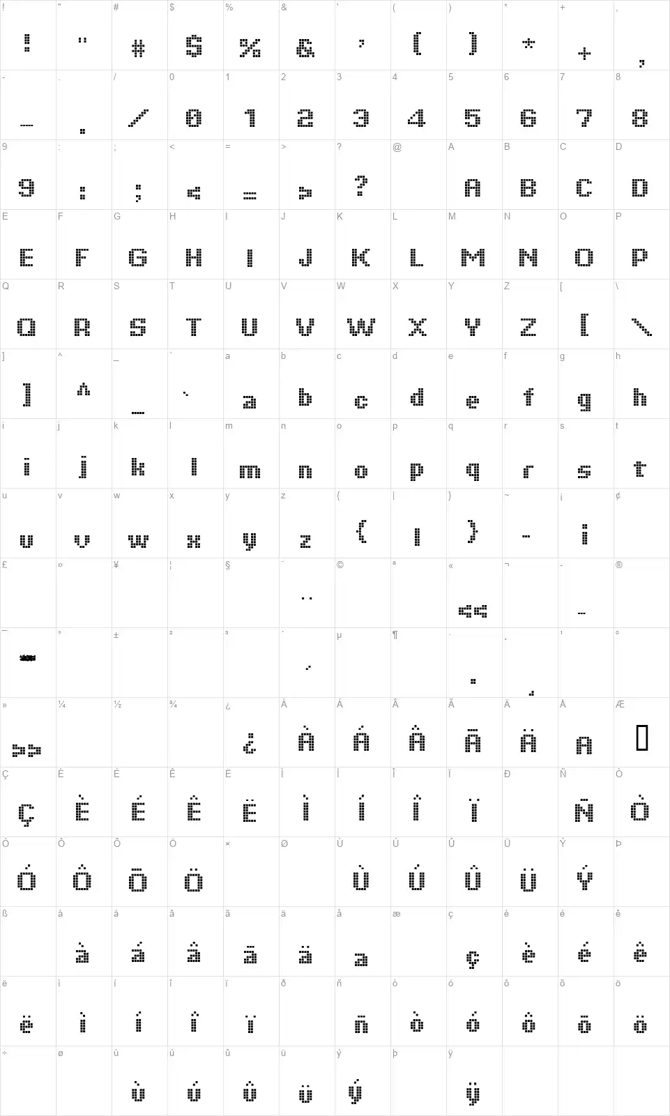 Tiquetfont character map