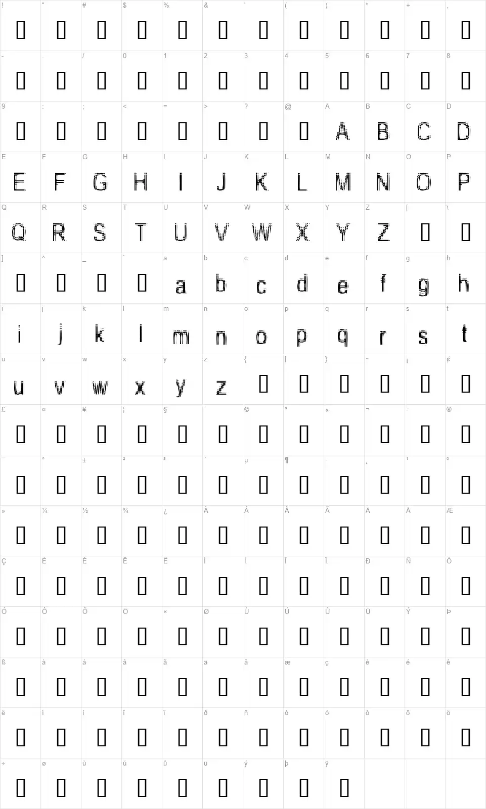 Too Damn Drunkfont character map