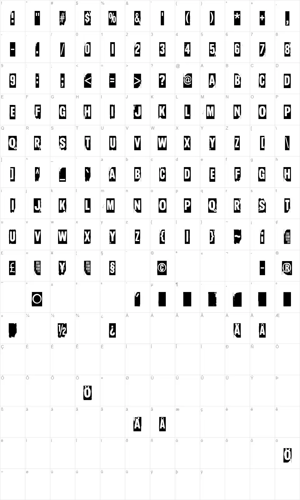Too drunk to fuckfont character map