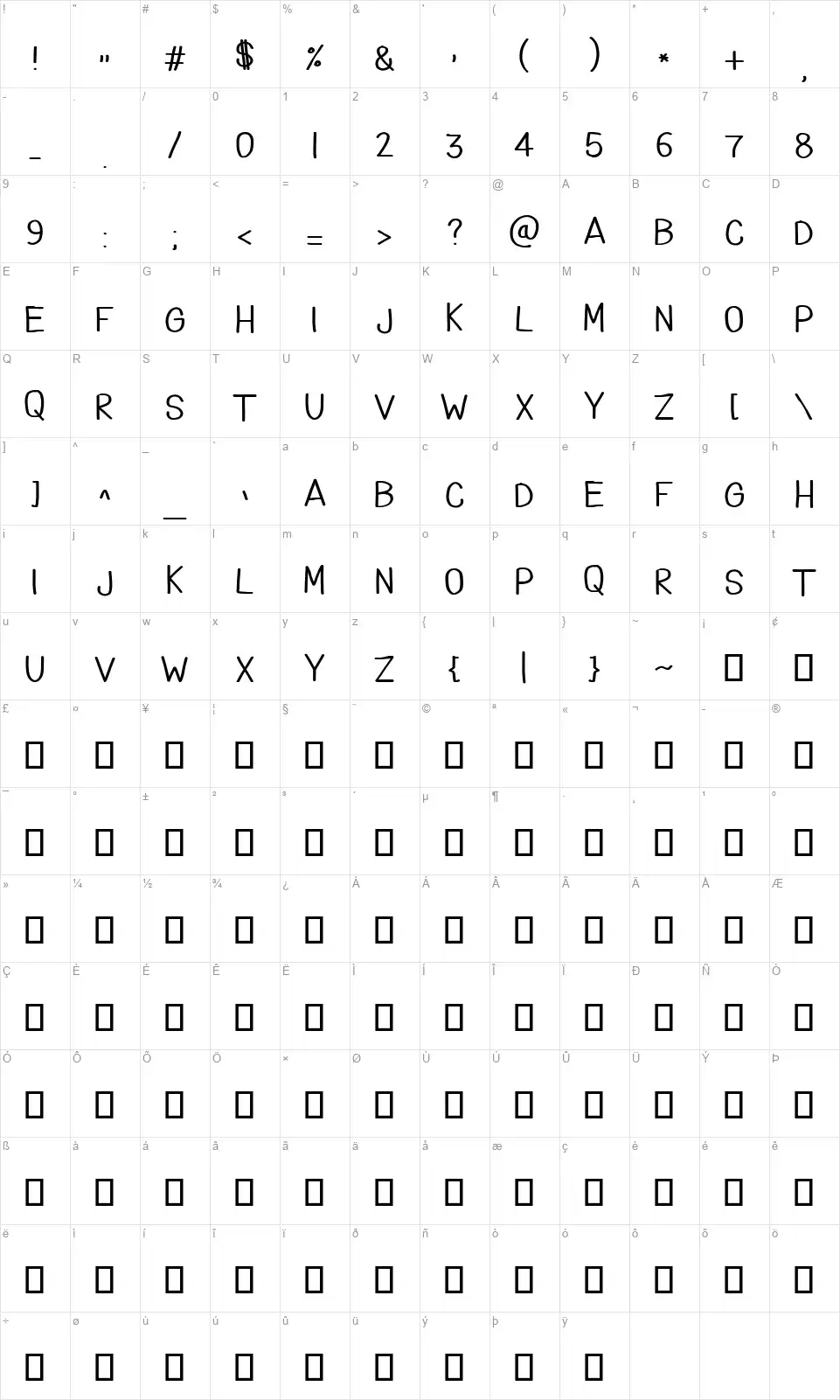 Tootle Playfont character map