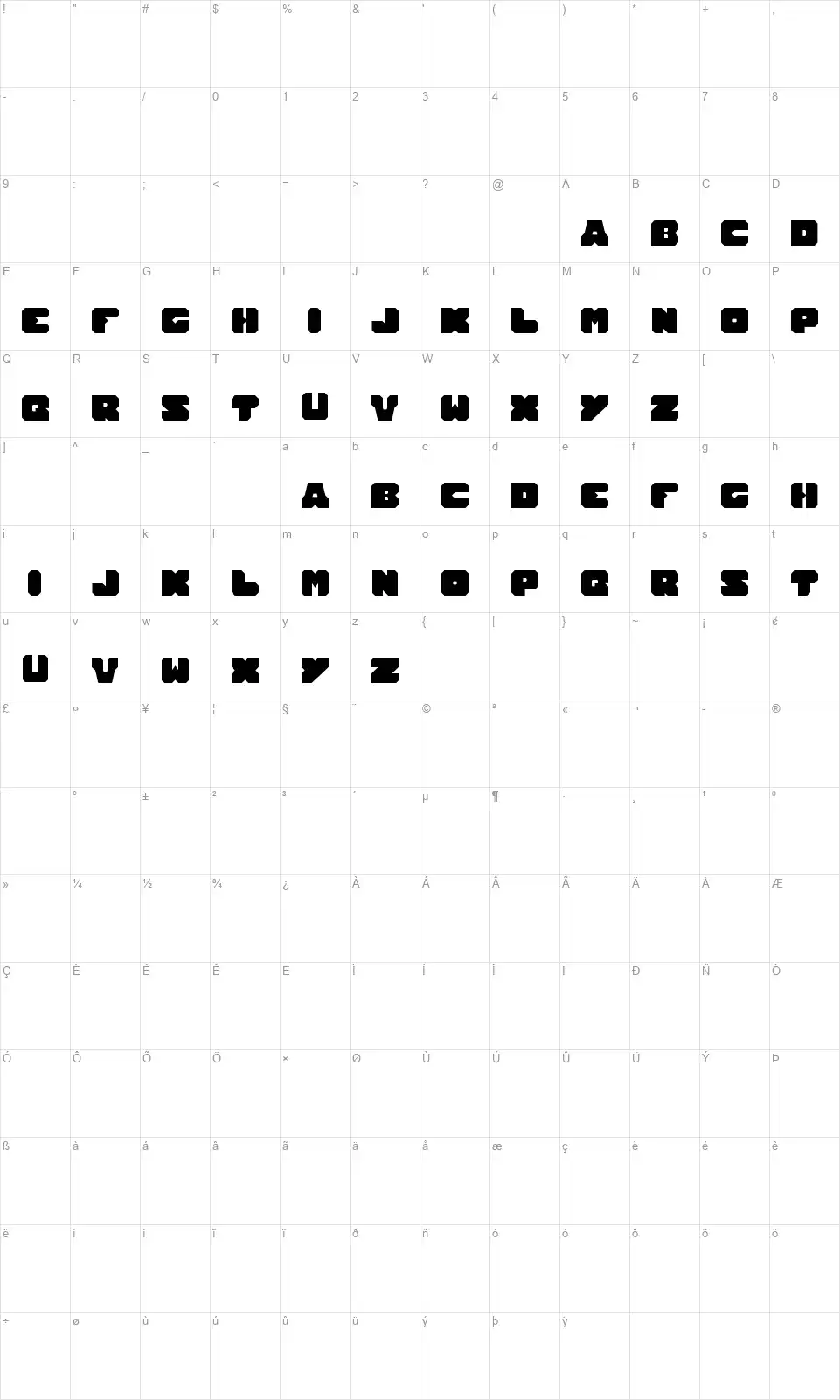 Total Hammerfont character map