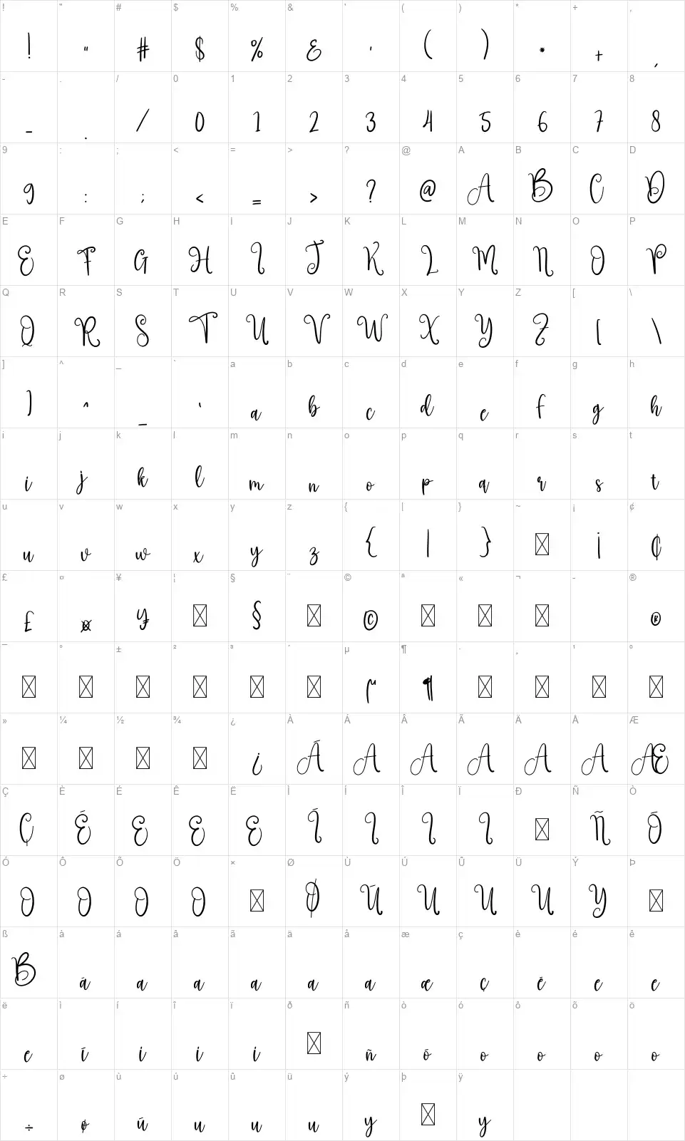 Tree Christmasfont character map