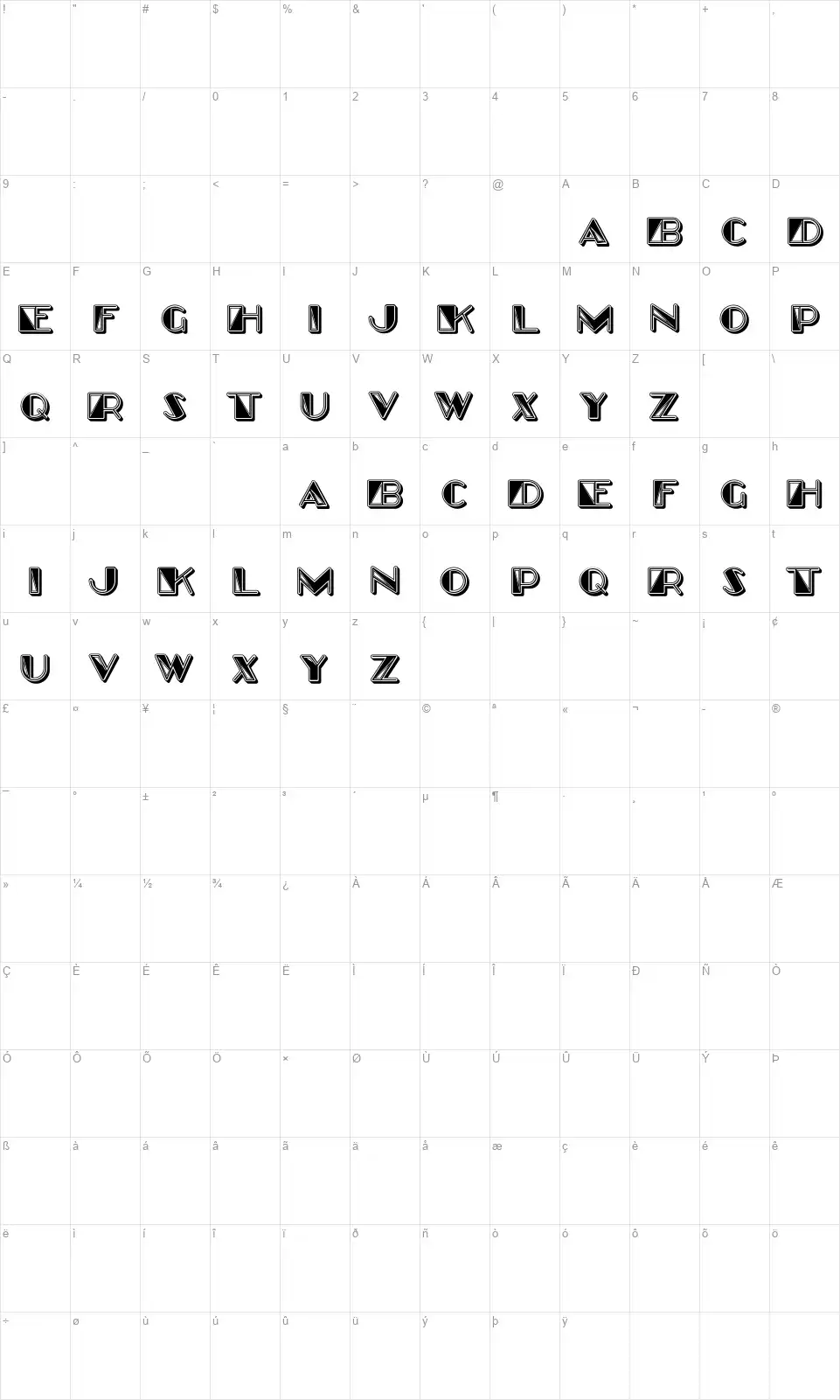 Trianglefont character map
