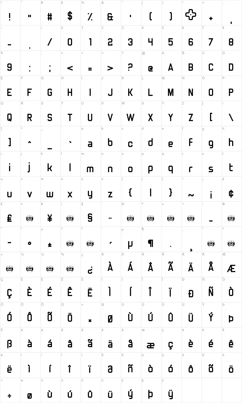 Truly Madly Dpadfont character map