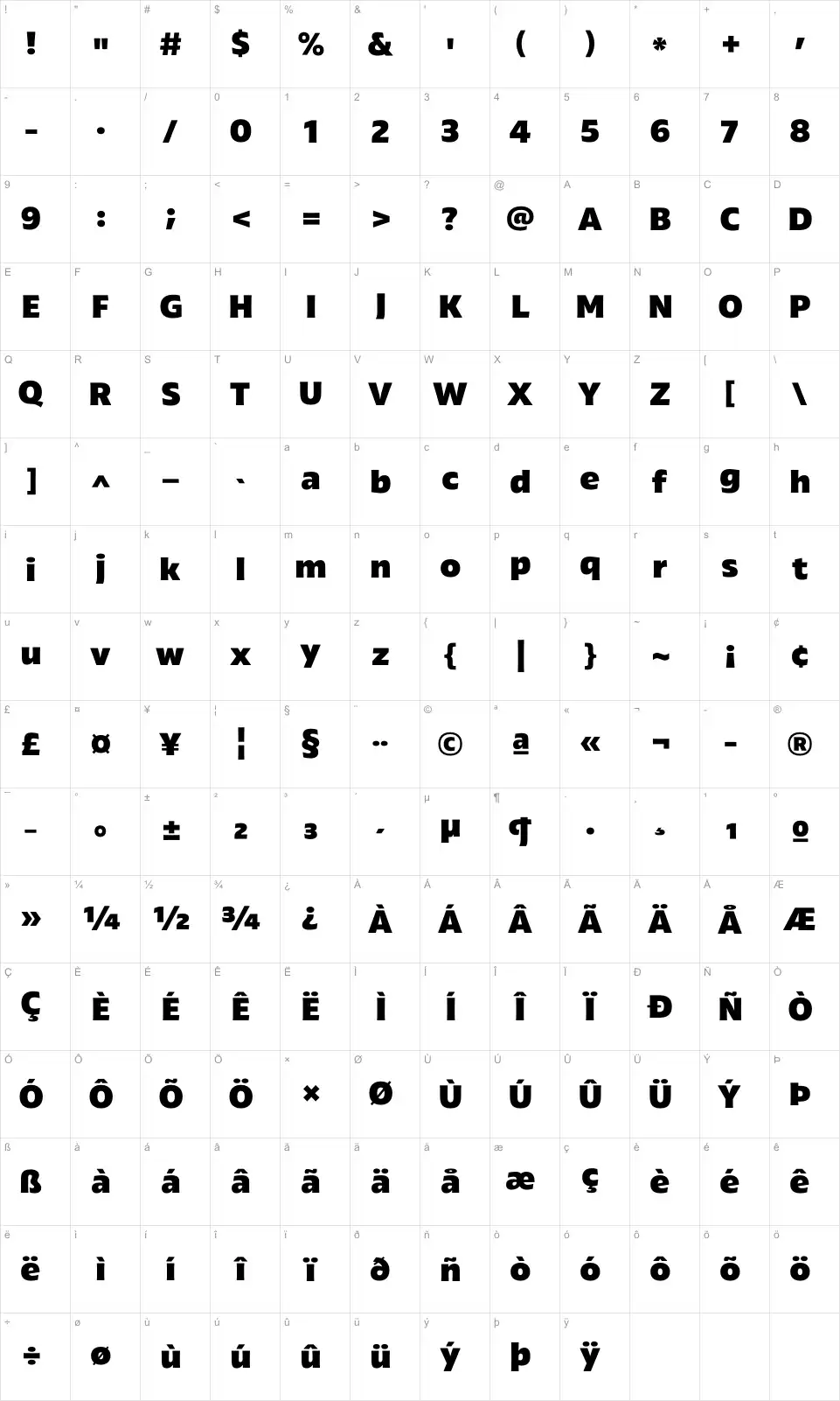 TT Espinafont character map