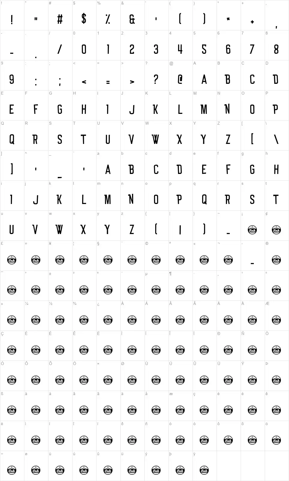 Tun Up De Tingfont character map