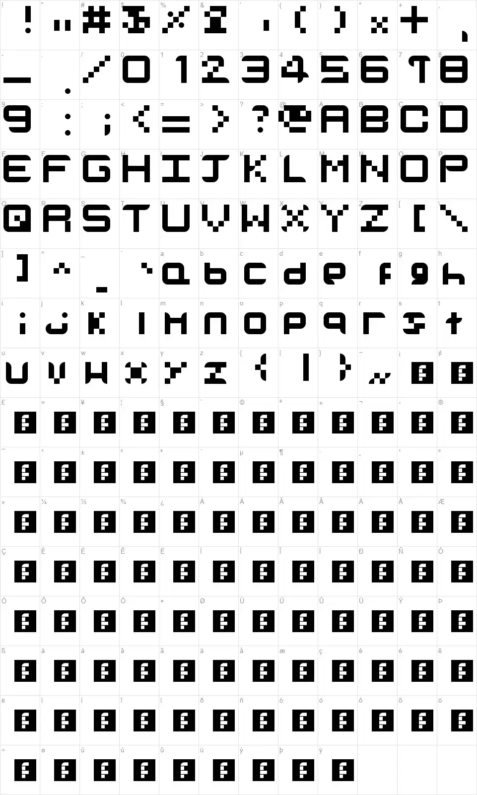 TV Globe HDfont character map