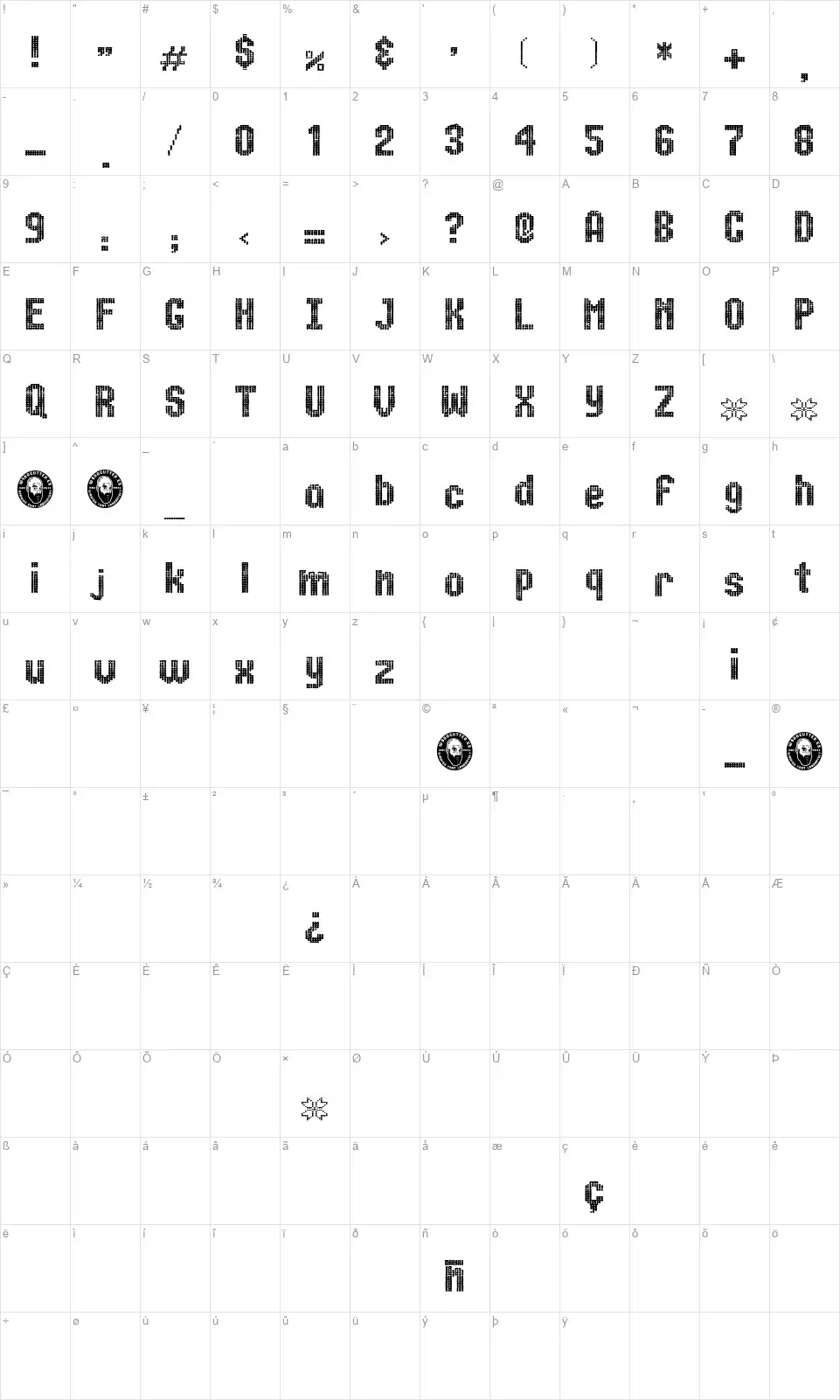 Uglyfont character map