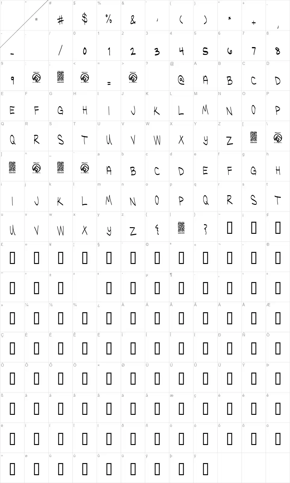 Ugly Kidsfont character map