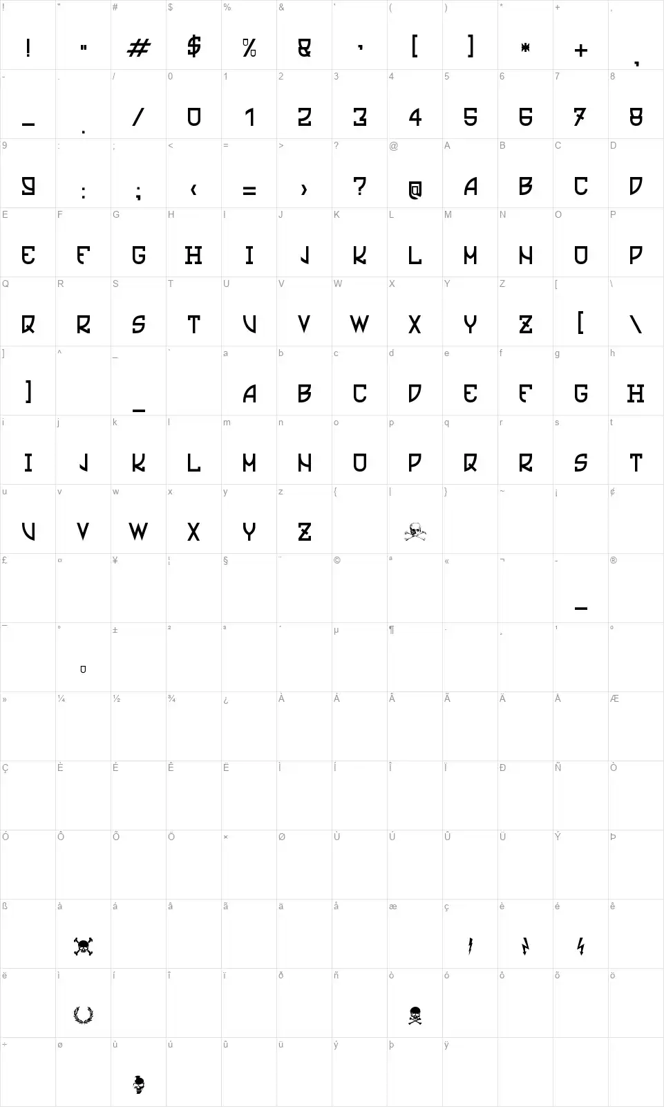 Ultras Liberifont character map