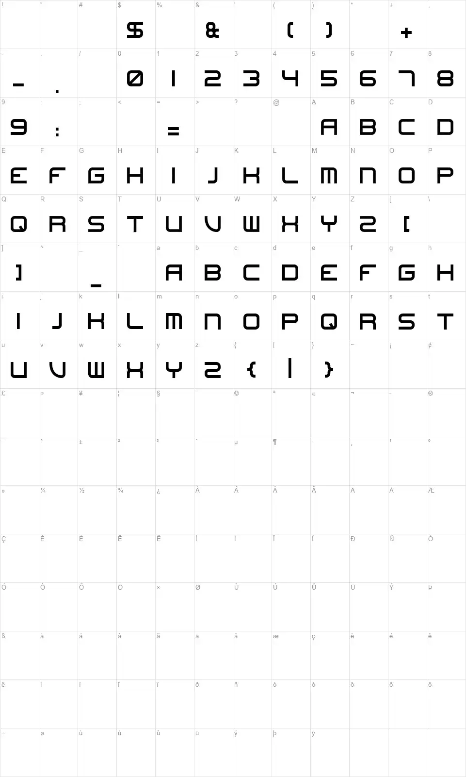 Undefeatedfont character map