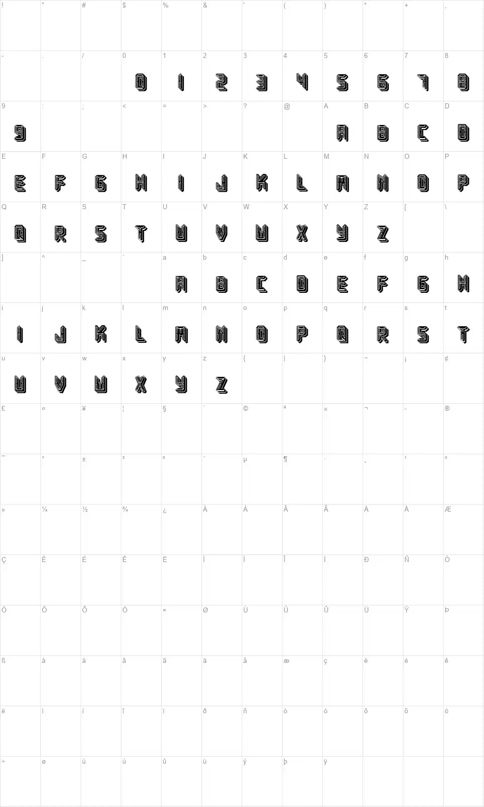 Universal Serial Busfont character map