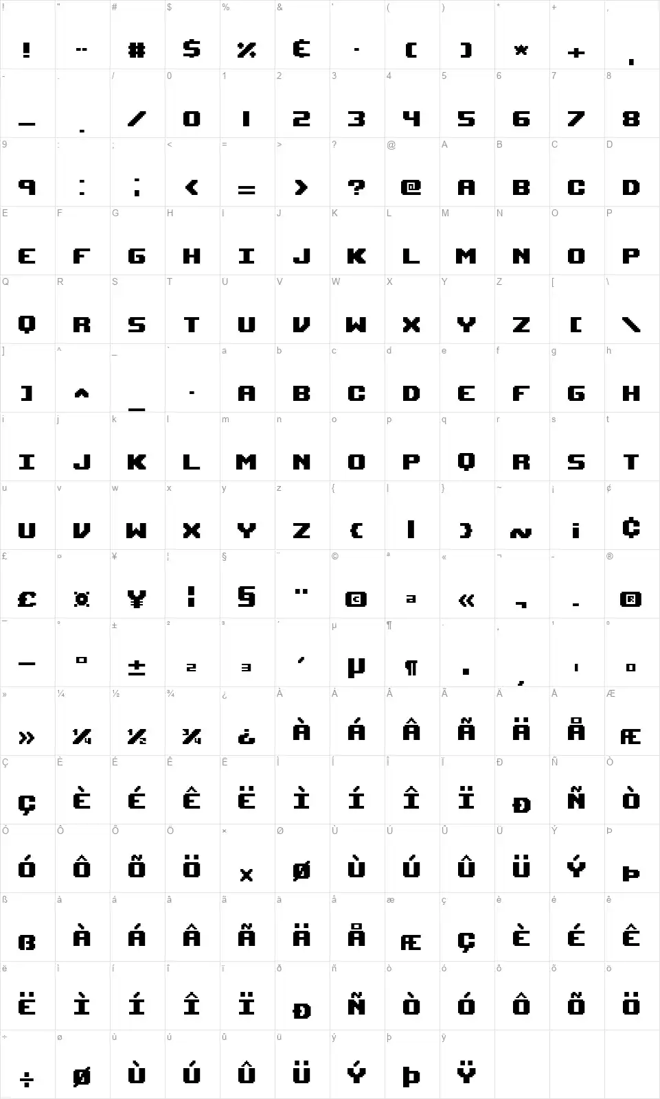Upheavalfont character map