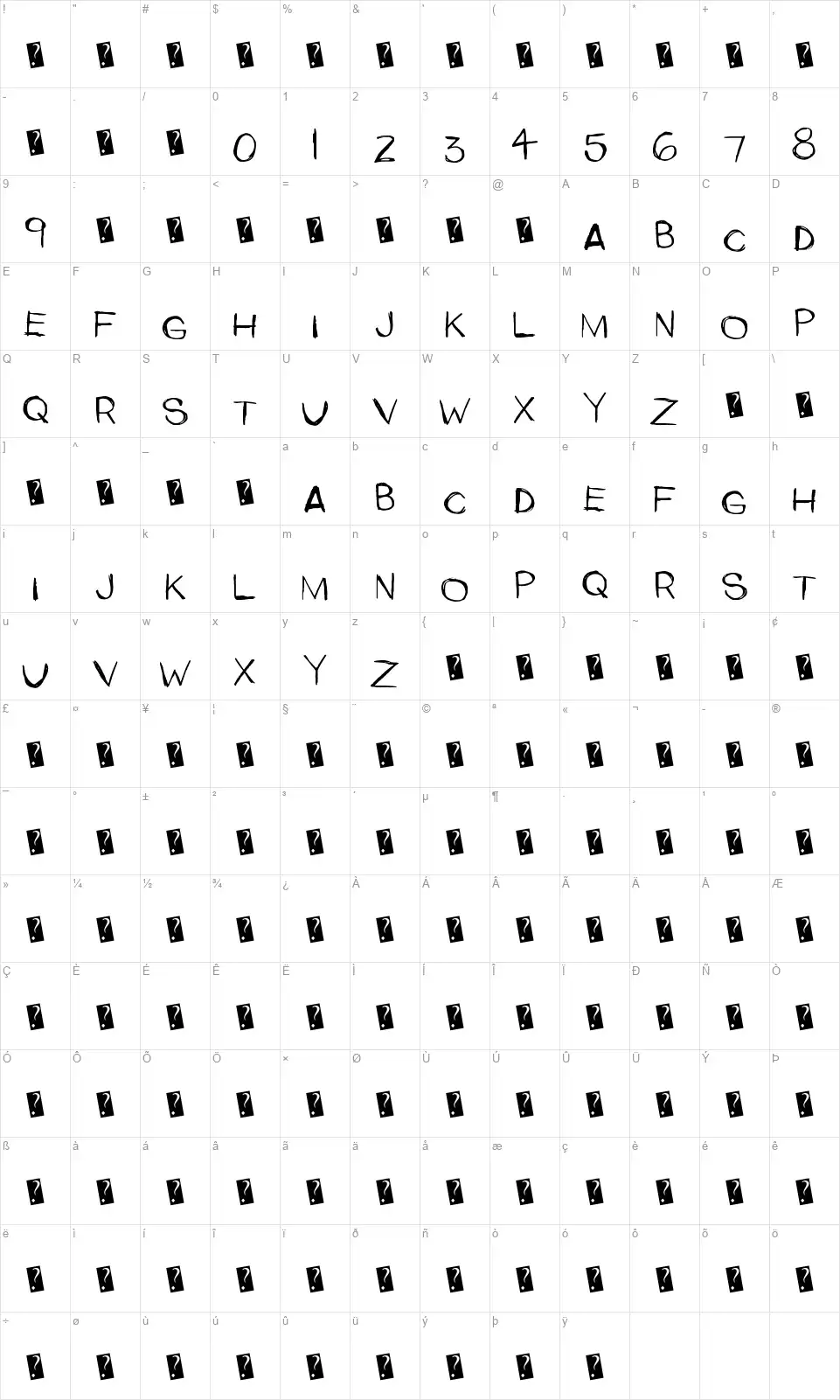 Upper Sidefont character map