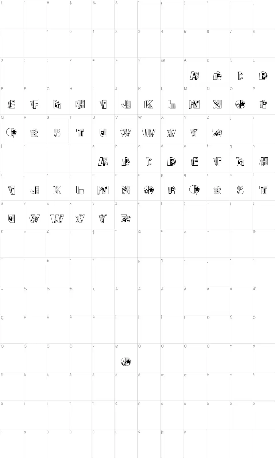Usangfont character map