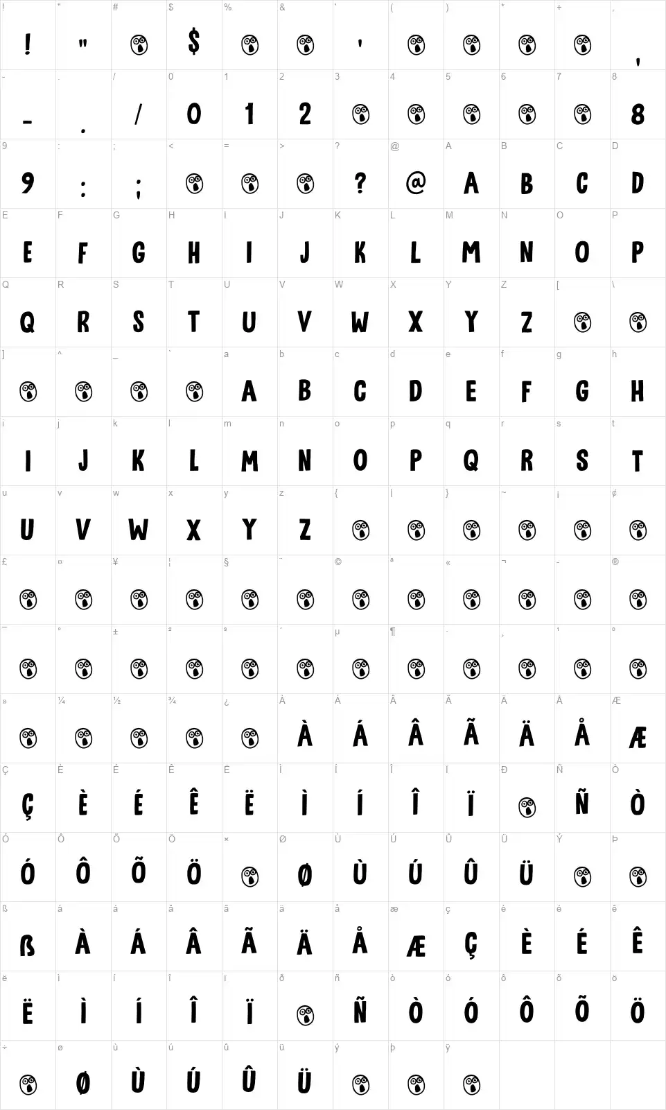 Utroligtfont character map