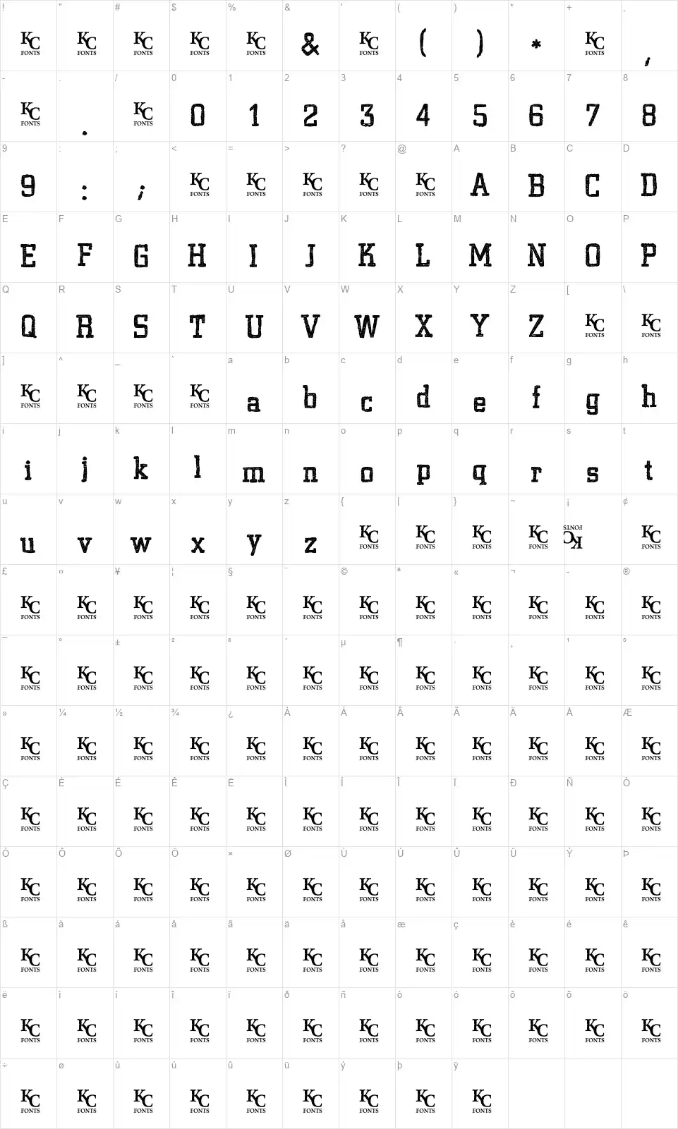 Varsity Playbookfont character map