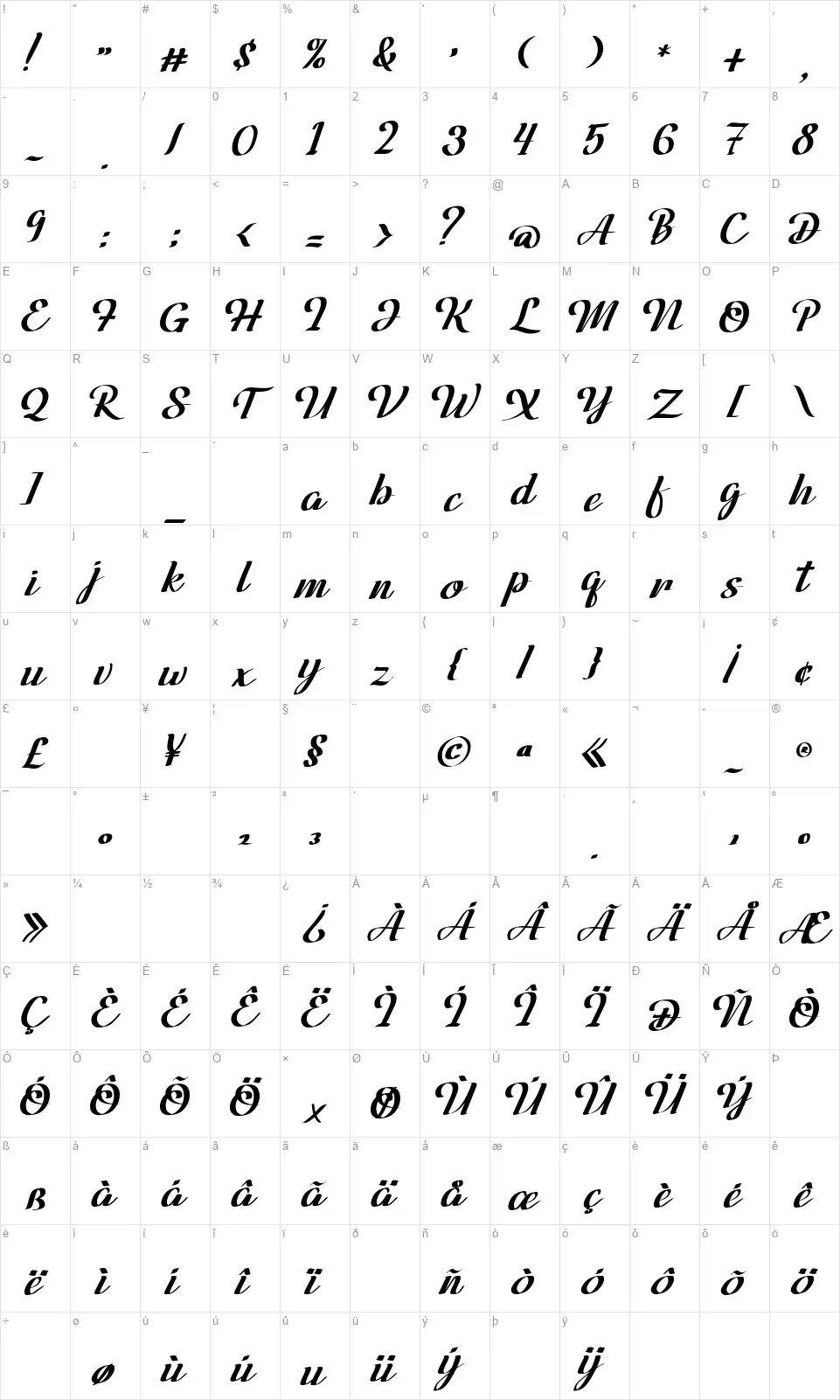 Venhille Quaverfont character map