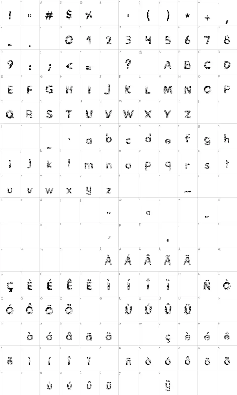 Vidas Secasfont character map