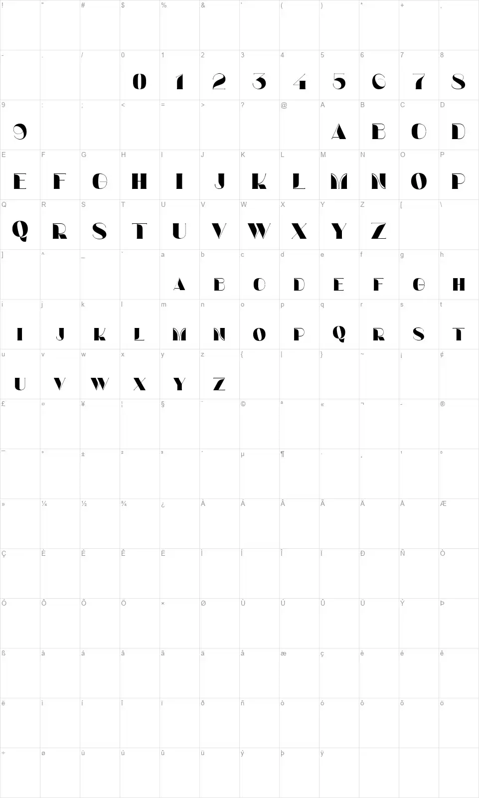 Vincefont character map