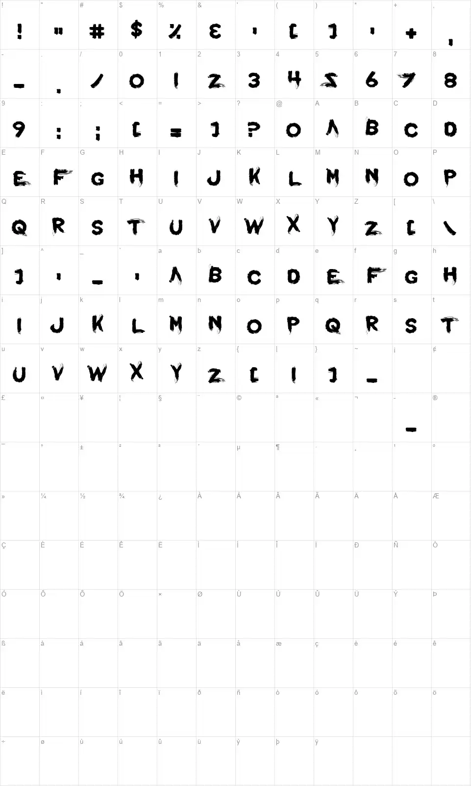 Violet Wastelandfont character map