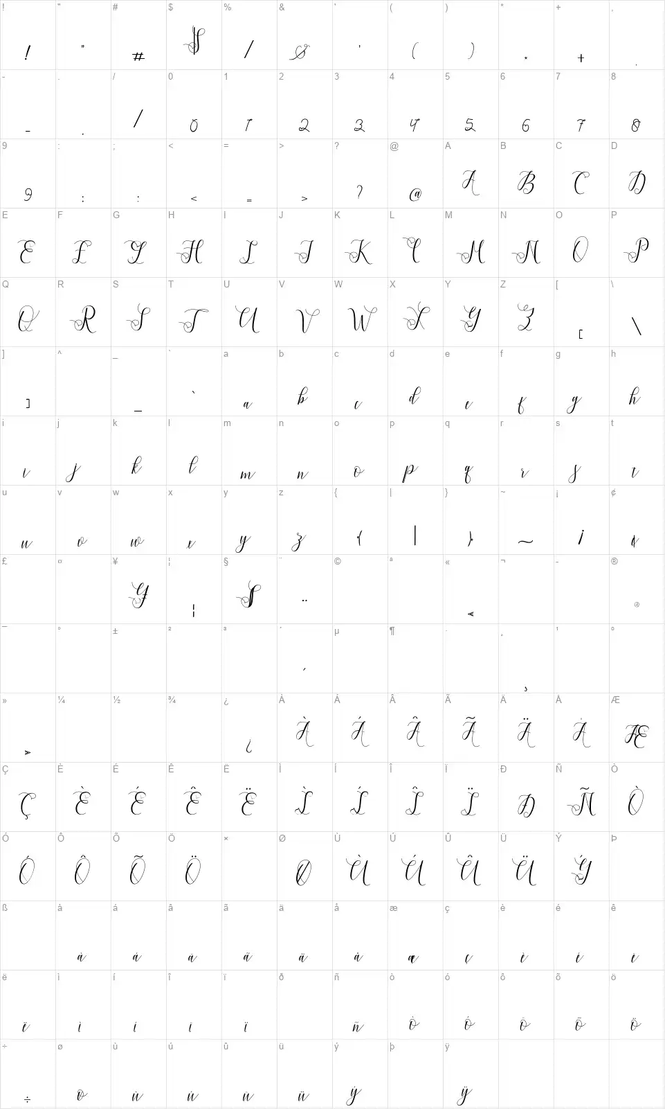 Violetta Scriptfont character map