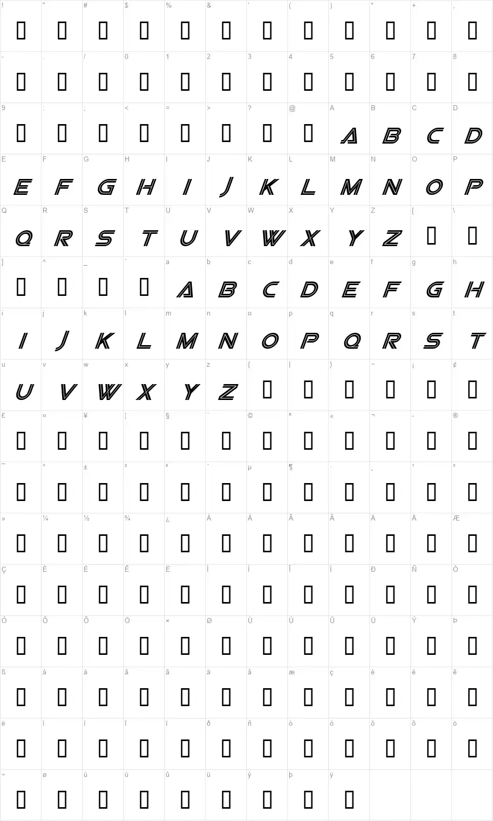 Viper Squadronfont character map