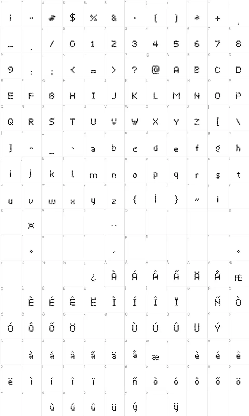 Virus 43font character map