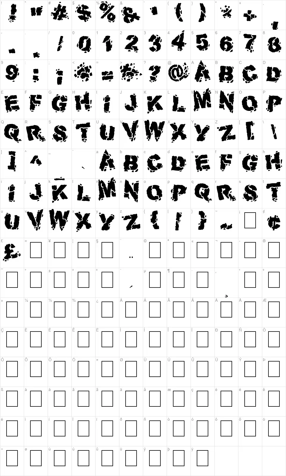 Volcanic Dungeonfont character map