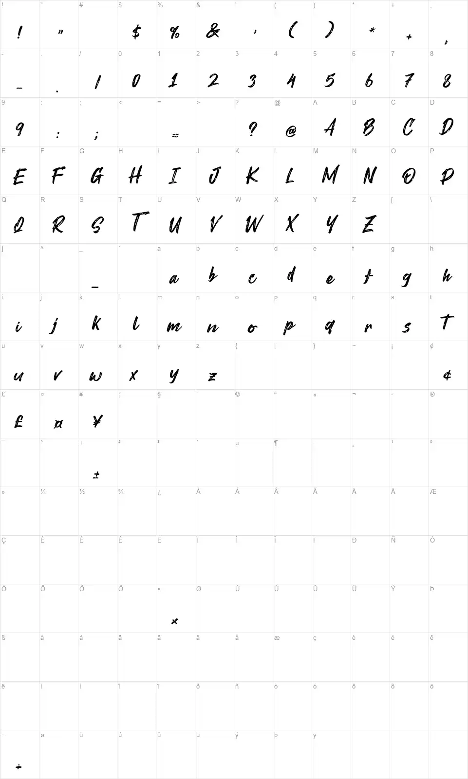 Vontjackfont character map