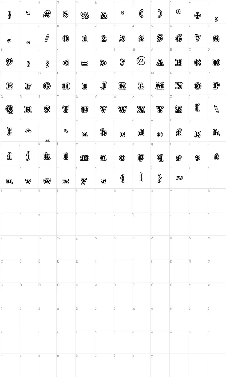 VTC Fuzzy Punky Slippersfont character map
