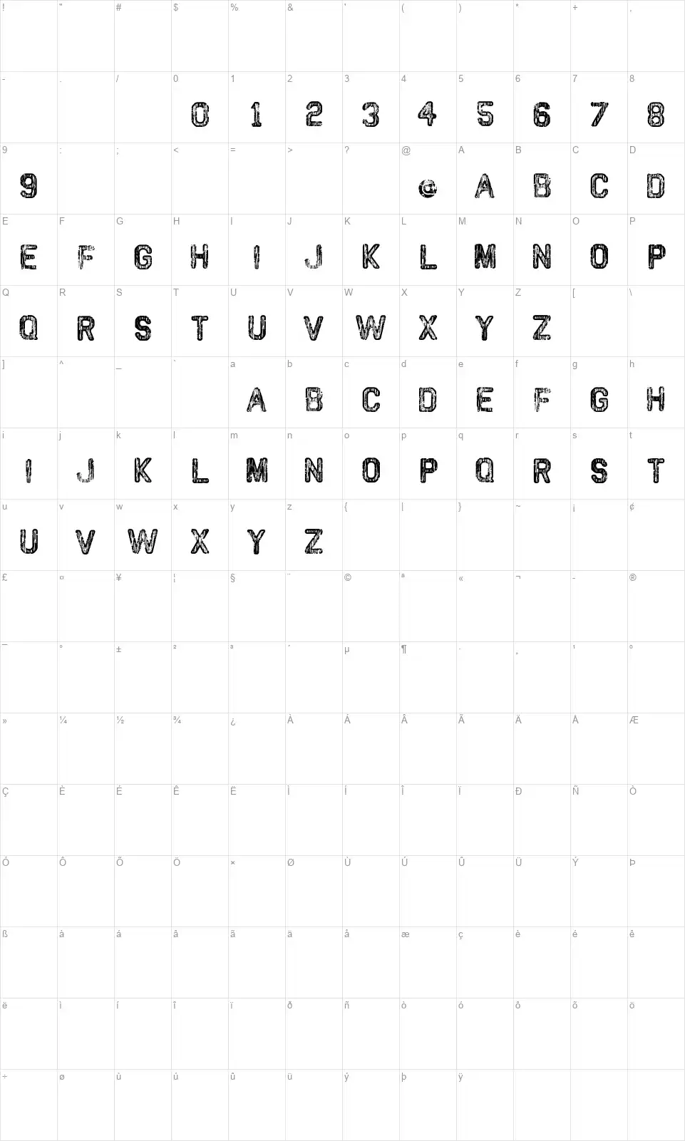 VTKS Classicfont character map