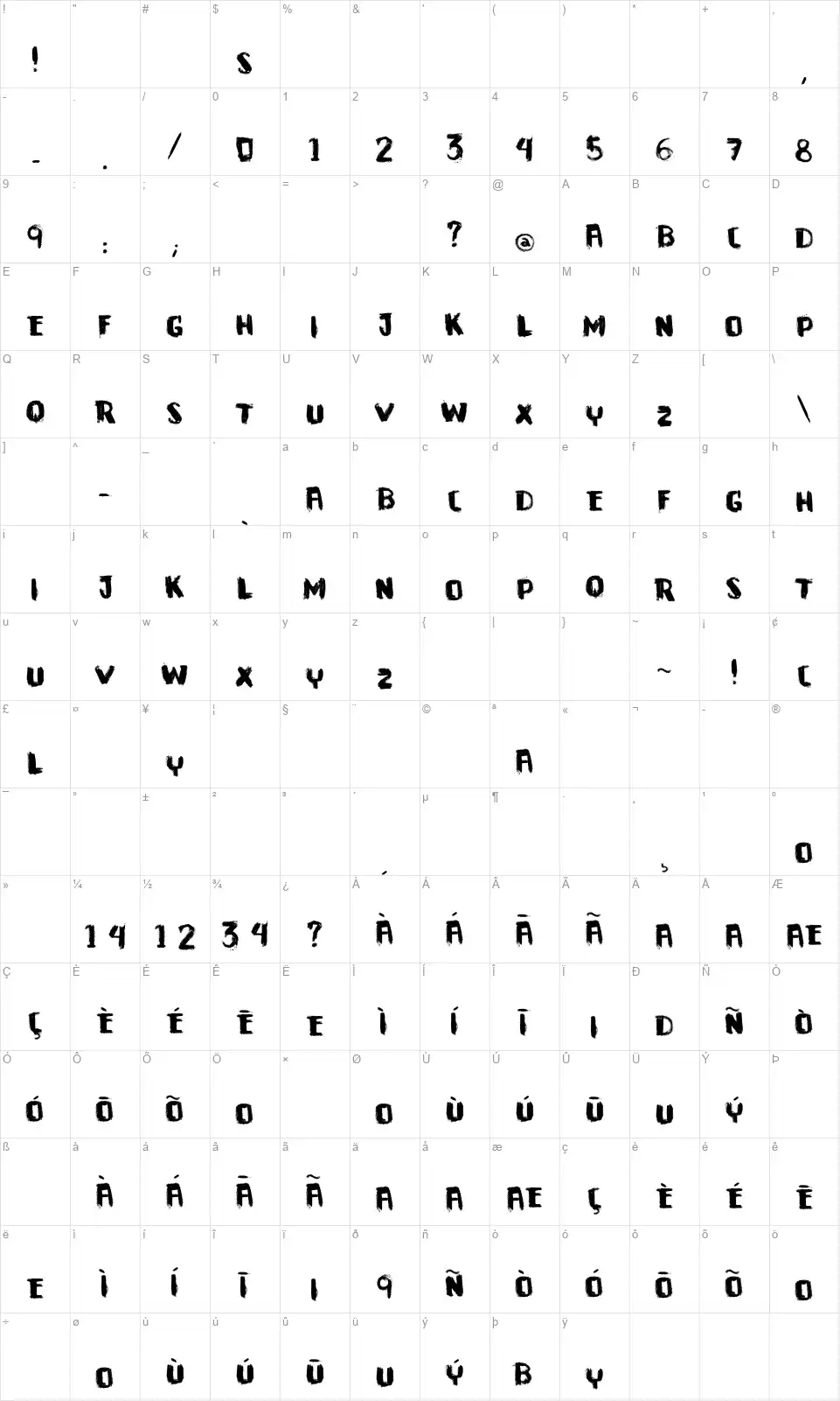 VTKS Downtownfont character map