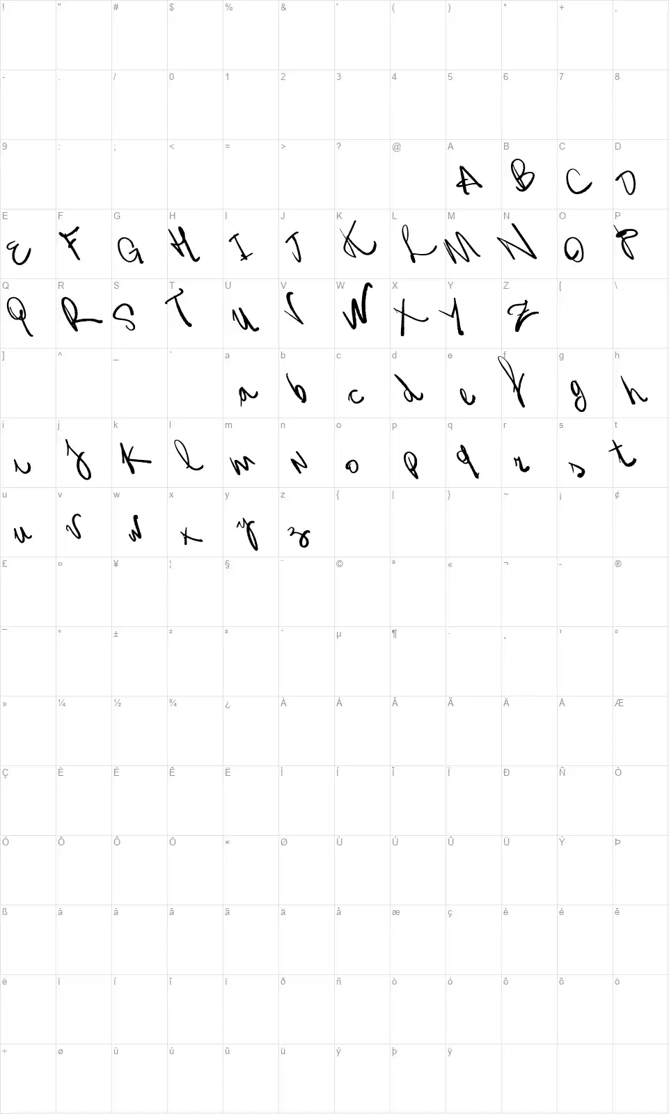 Vtks Zamioynfont character map