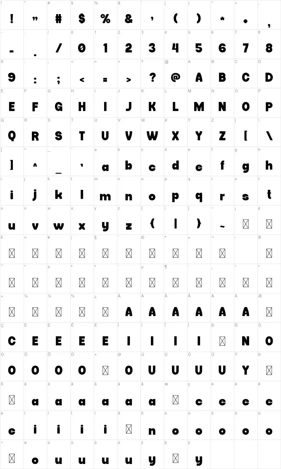 Vulcrum Карта Vulcrumfont character map